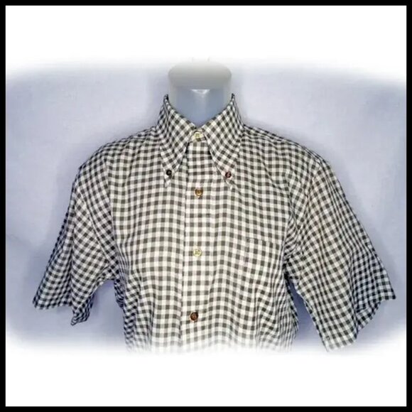 Mens Vintage Short Sleeve Shirt Gingham Check, Kings Road Preppy Light AcademiA - Picture 2 of 13